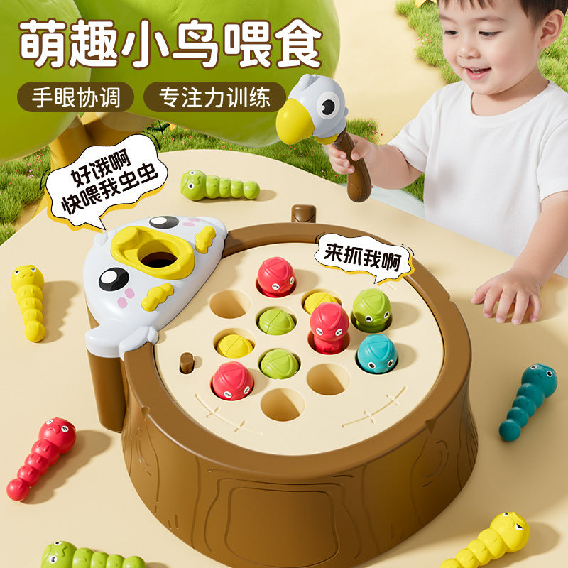 Cross-Border Woodpecker Catching Insects Game Early Education Educational Toy for Boys and Girls Manual Children's Magnetic Fishing Toy Foreign Trade Wholesale