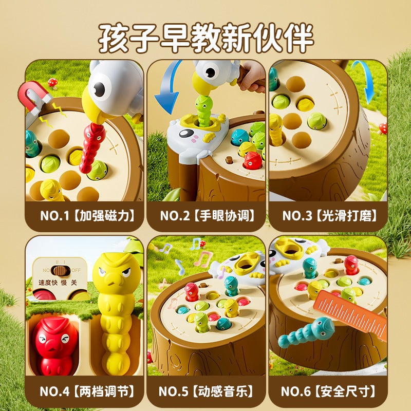 Cross-Border Woodpecker Catching Insects Game Early Education Educational Toy for Boys and Girls Manual Children's Magnetic Fishing Toy Foreign Trade Wholesale