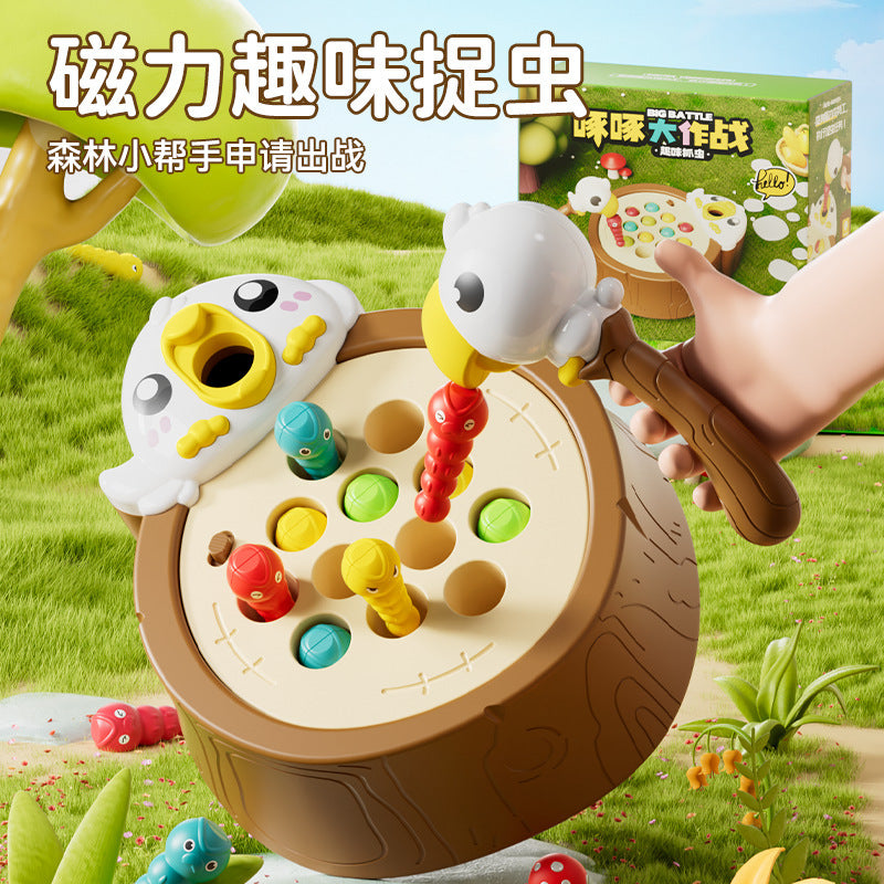 Cross-Border Woodpecker Catching Insects Game Early Education Educational Toy for Boys and Girls Manual Children's Magnetic Fishing Toy Foreign Trade Wholesale