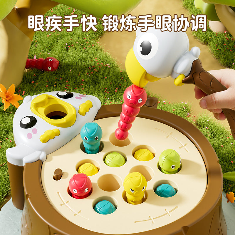 Cross-Border Woodpecker Catching Insects Game Early Education Educational Toy for Boys and Girls Manual Children's Magnetic Fishing Toy Foreign Trade Wholesale