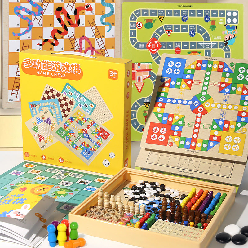 Multifunctional Chessboard All-In-One Set Chess Educational Toys Flying Children's Checkers Backgammon Chess Gift Box