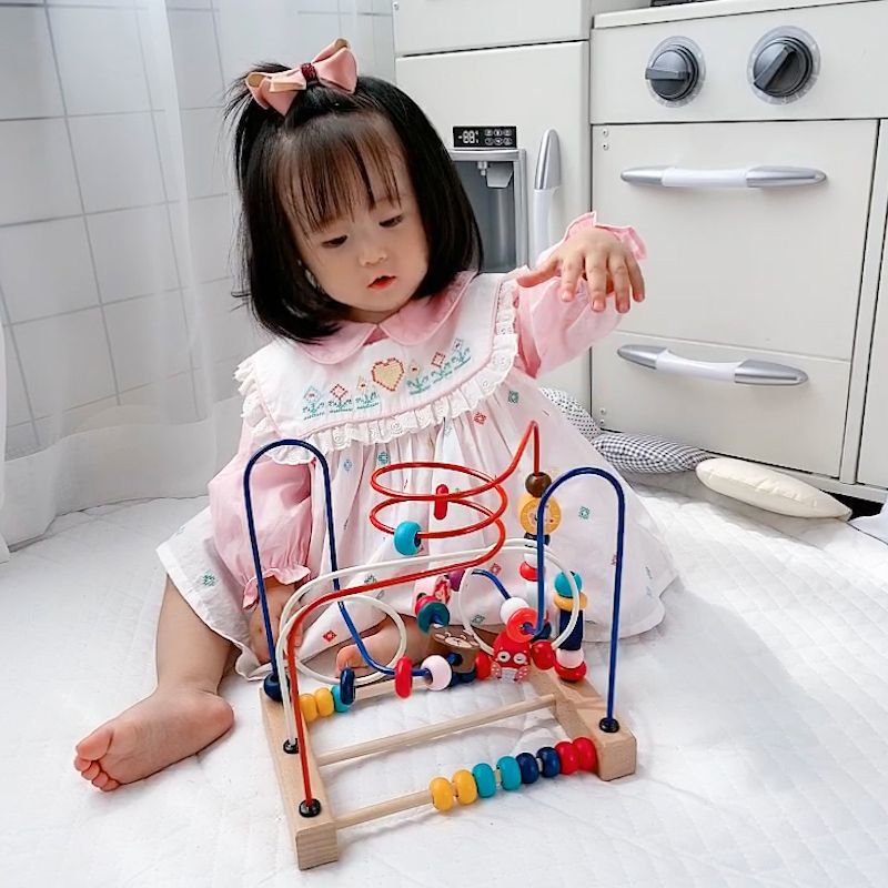 Wooden Infant Children's Educational Beads Beaded Maze Throwed Building Blocks Hand-Eye Coordination Early Education Educational Solid Wood Toys