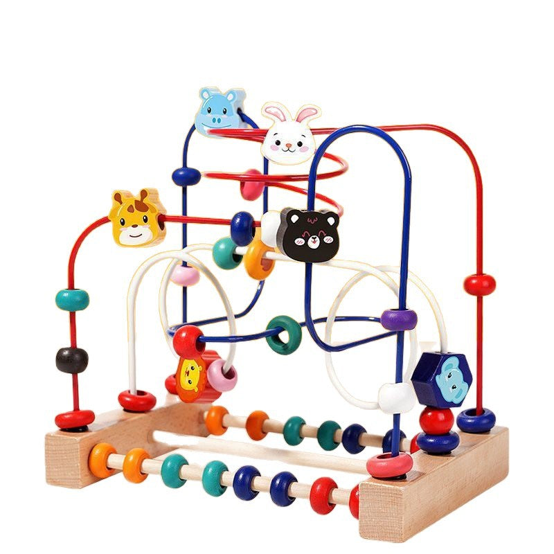 Wooden Infant Children's Educational Beads Beaded Maze Throwed Building Blocks Hand-Eye Coordination Early Education Educational Solid Wood Toys