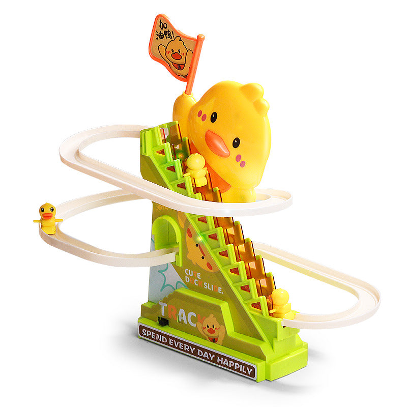 New small yellow duck electric stair climbing toy rail car slide baby puzzle 0-3 years old baby gift