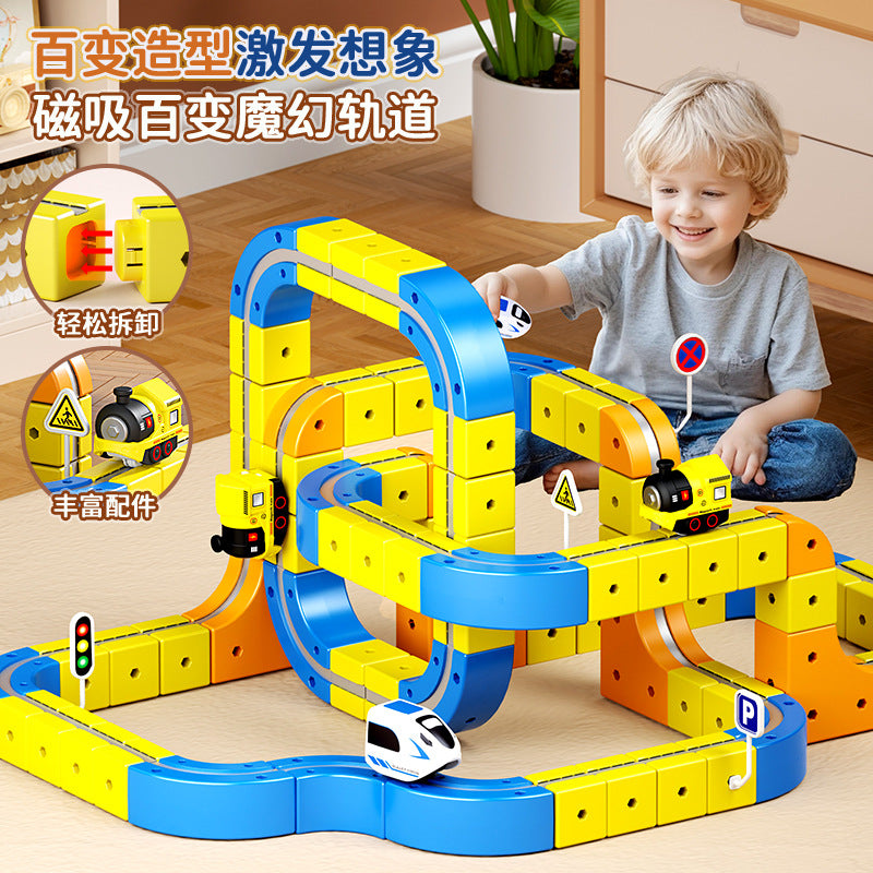 Cross-Border Children's Educational Magnetic Building Blocks Rail Car Anti-Gravity Versatile Magnetic High-Speed Rail Electric Train Toy