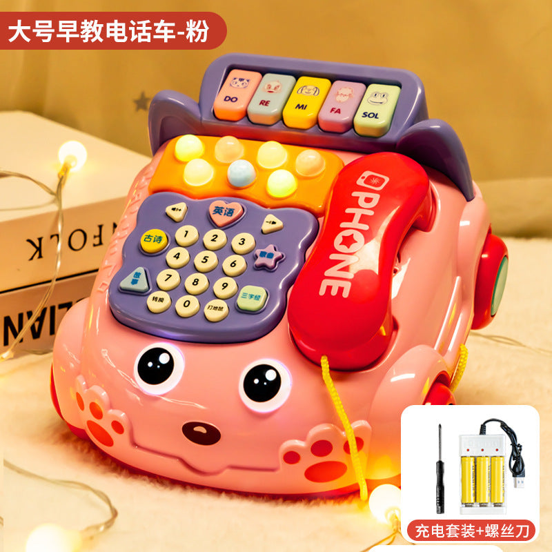 Children's Phone Toy 0-1-3 Years Old Baby Whack-A-Mole Story Machine Simulation Piano Music Drag Rope Phone Wholesale
