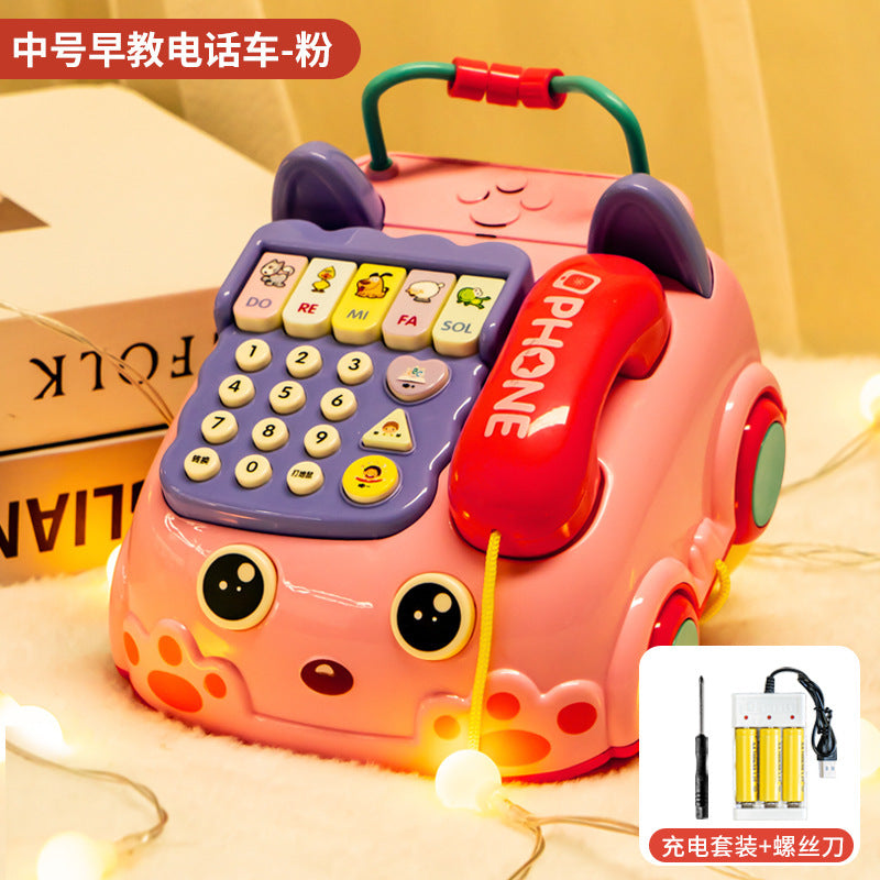 Children's Phone Toy 0-1-3 Years Old Baby Whack-A-Mole Story Machine Simulation Piano Music Drag Rope Phone Wholesale
