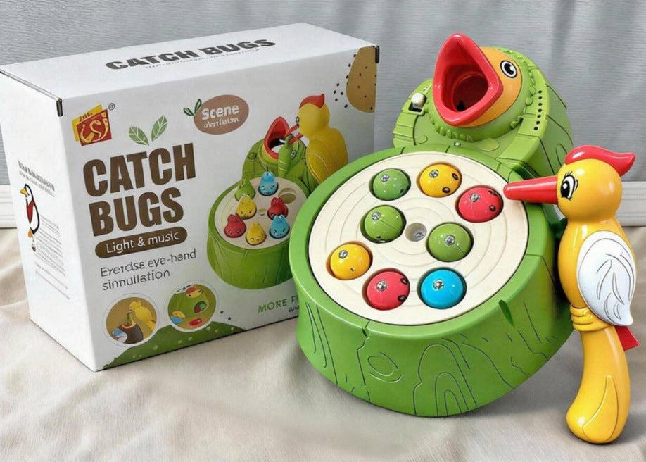 Cross-Border Woodpecker Catching Insects Game Early Education Educational Toy for Boys and Girls Manual Children's Magnetic Fishing Toy Foreign Trade Wholesale